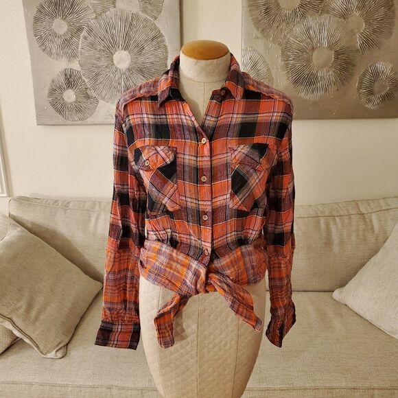 Free People First Bloom Plaid Top size Small in Washed Pop - NEW - Picture 5 of 15